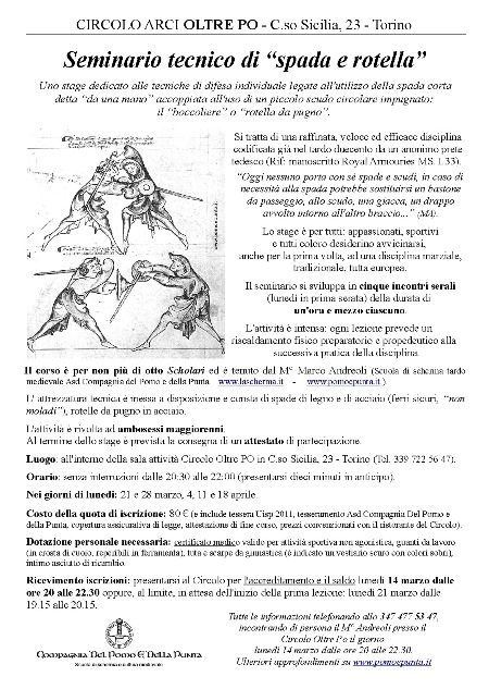 Seminario tecnico di &ldquo;spada e rotella&rdquo;